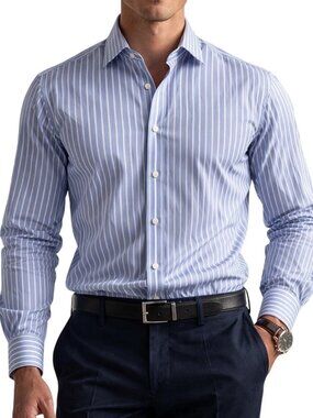 Etro men’s Blue White Striped Cotton Shirt Size 44 Button Up Made In Italy